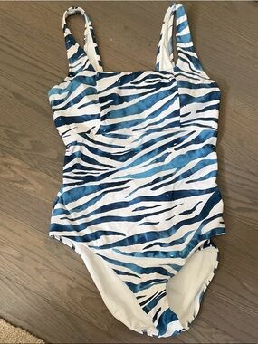 Tommy Bahama Blue and White Zebra-Print Kids One-Piece Swimsuit